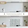 Grafisch - Tegel - Blauw keuken achterwand spatscherm klein 900 -voor_na_NL