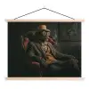 Kat - Pak - Oranje - Sigaar textielposter latten blank klein -3d