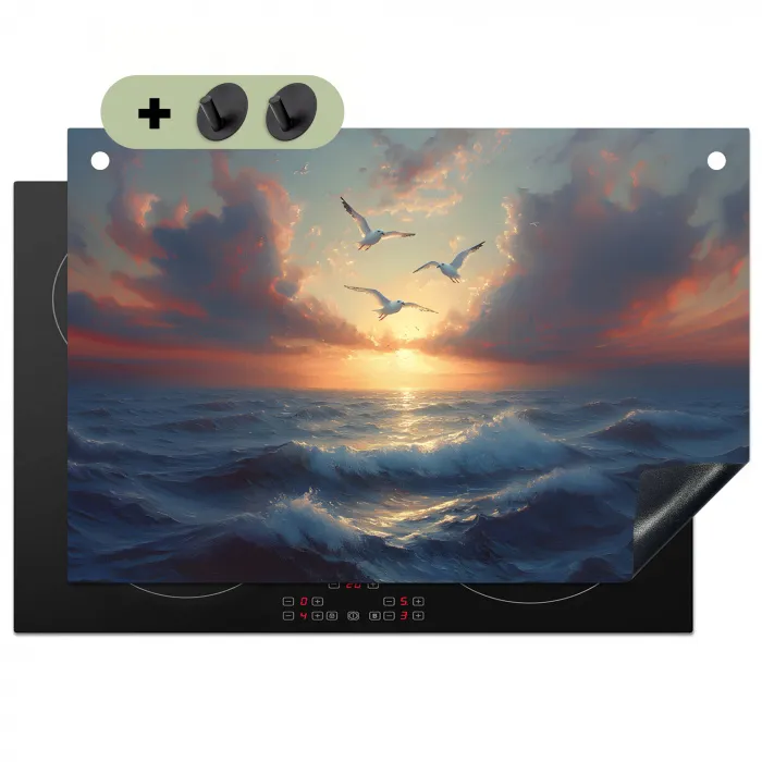 Meeuwen - Zonsondergang - Zee - Wolken Inductie beschemer met haakjes klein -3d