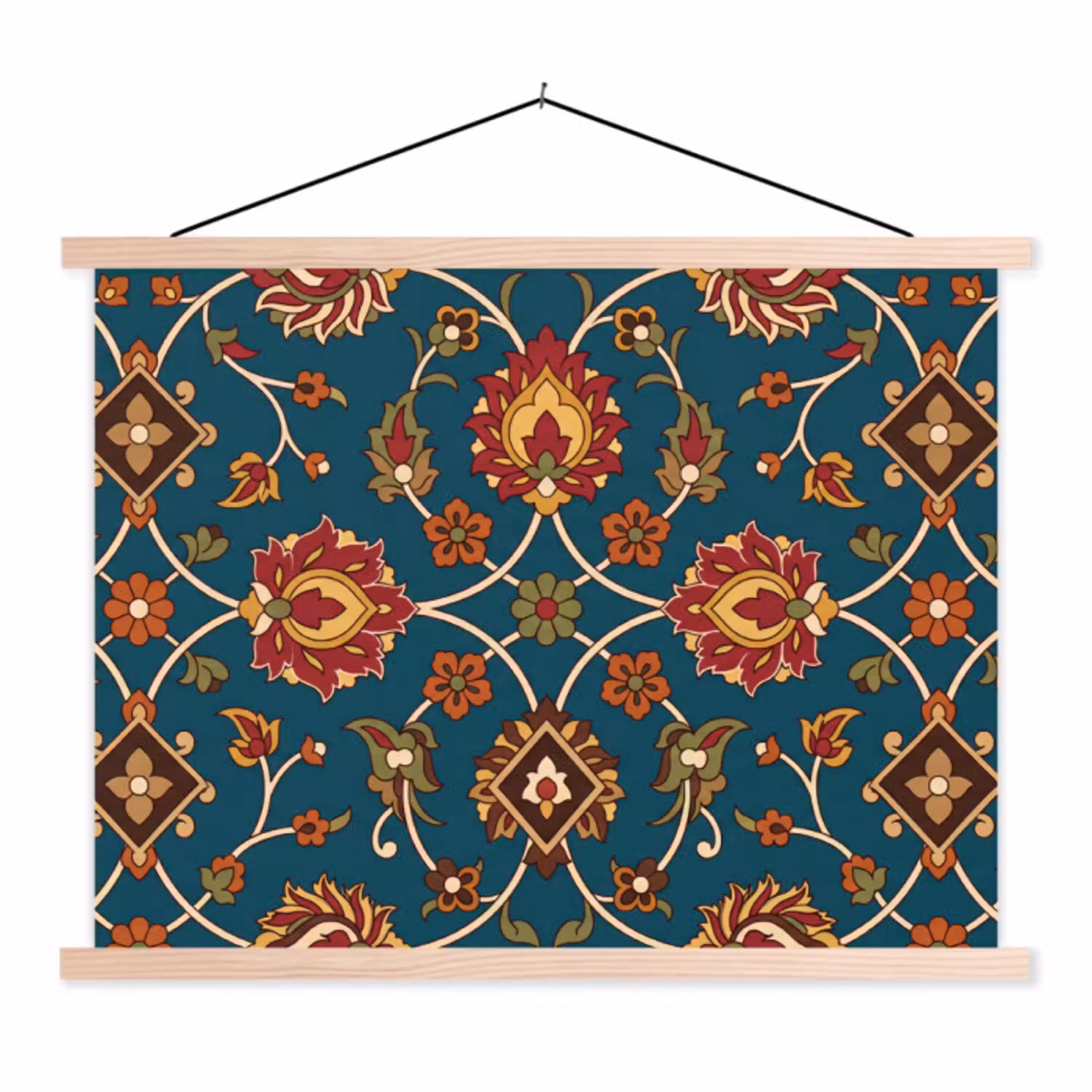Ornament - Flora - Traditioneel - Klassiek - Blauwgroen textielposter latten blank klein -3d