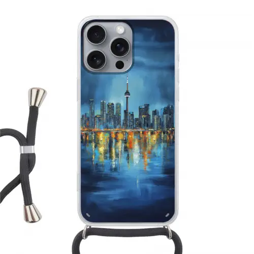 Skyline Toronto - Water - Stadslichten - Toren Hoesje iPhone 16 Pro Max met koord klein -3d