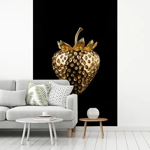 Aardbei - Goud - Zwart - Chrome fotobehang vinyl groot -woonkamer