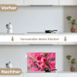 Bloemen - Verf - Roze keuken achterwand spatscherm klein -voor_na_DE