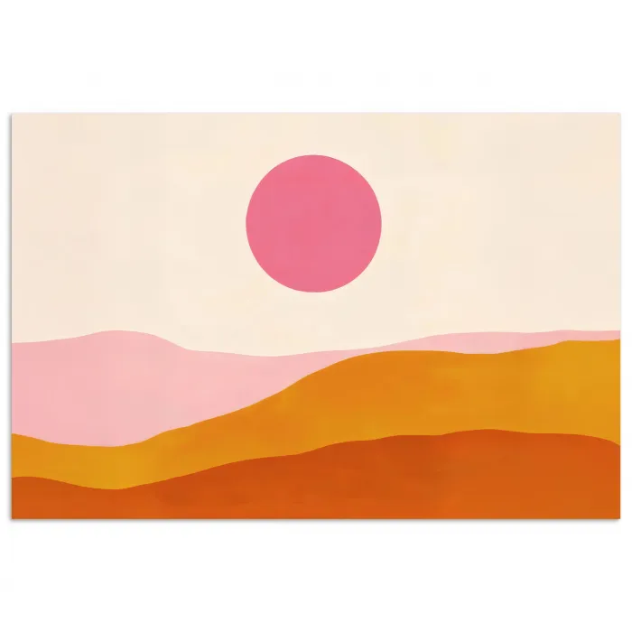 Zon - Heuvels - Abstract - Roze poster papier klein -3d