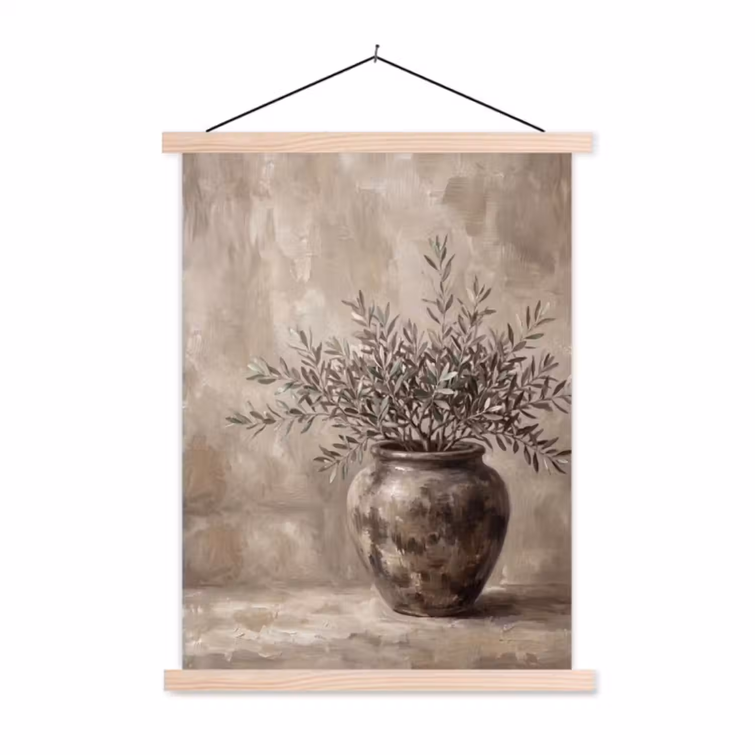 Stoffbild - Olivenpflanze - Tontopf - Abstrakt - Beige