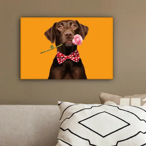 Hond - Oranje - Roos - Valentijn canvas 2cm klein -sfeer3