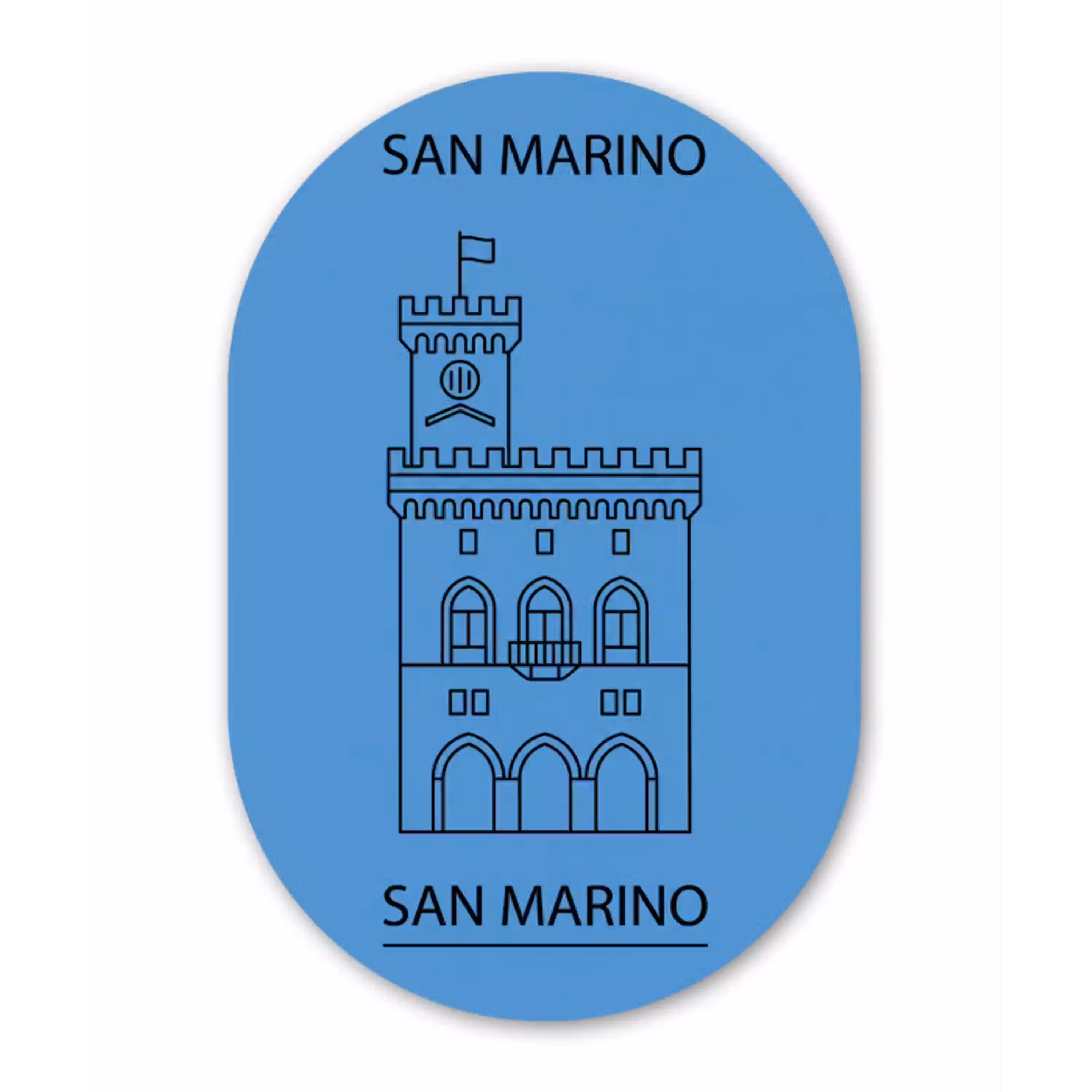 Gebouw - San Marino - Architectuur - Lijntekening - Blauw Wandcirkel Ovaal Aluminium middel -3d