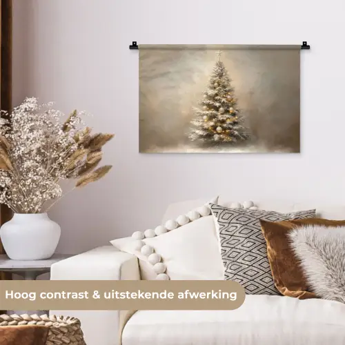 Kerst - kerstboom - Sneeuw - Art Wandkleed katoen klein -sfeer1