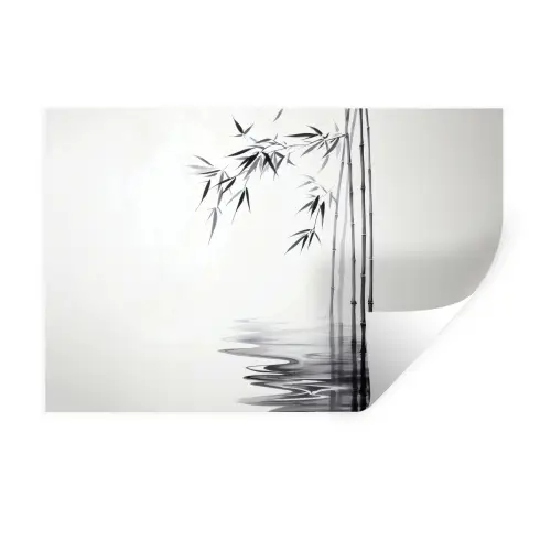 Bamboestammen - Water - Minimalistisch - Wit Muursticker klein -3d