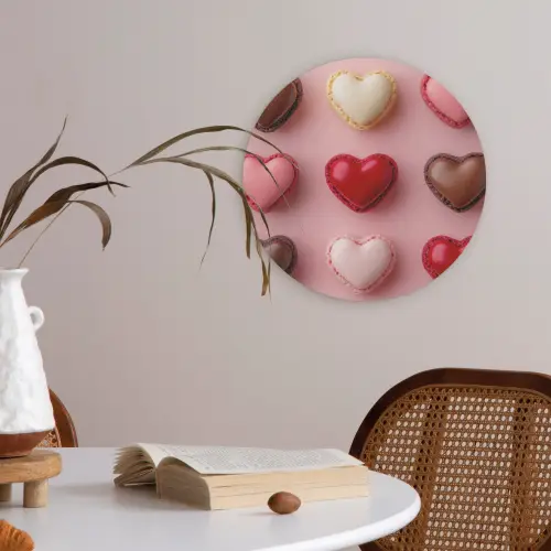 Macarons - Hartjes - Kleurrijk - Roze Akoestische PET Vilt - Rond klein -sfeer3