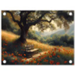 Bankje - Boom - Klaprozen - Heuvels tuinposter los doek klein -3d