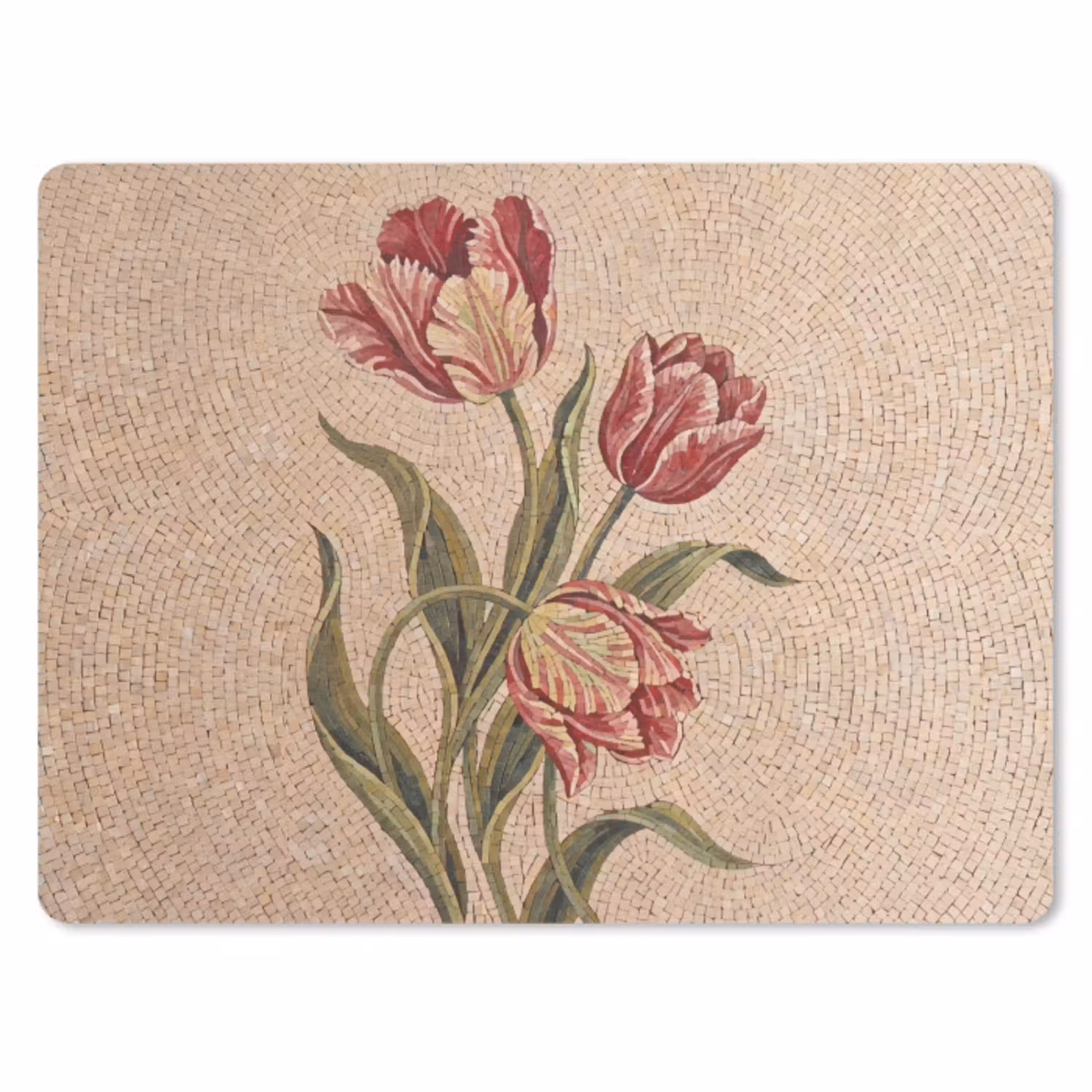 Bloemen - Mozaïek - Rood - Groen - Kunst muismat rubber klein -3d