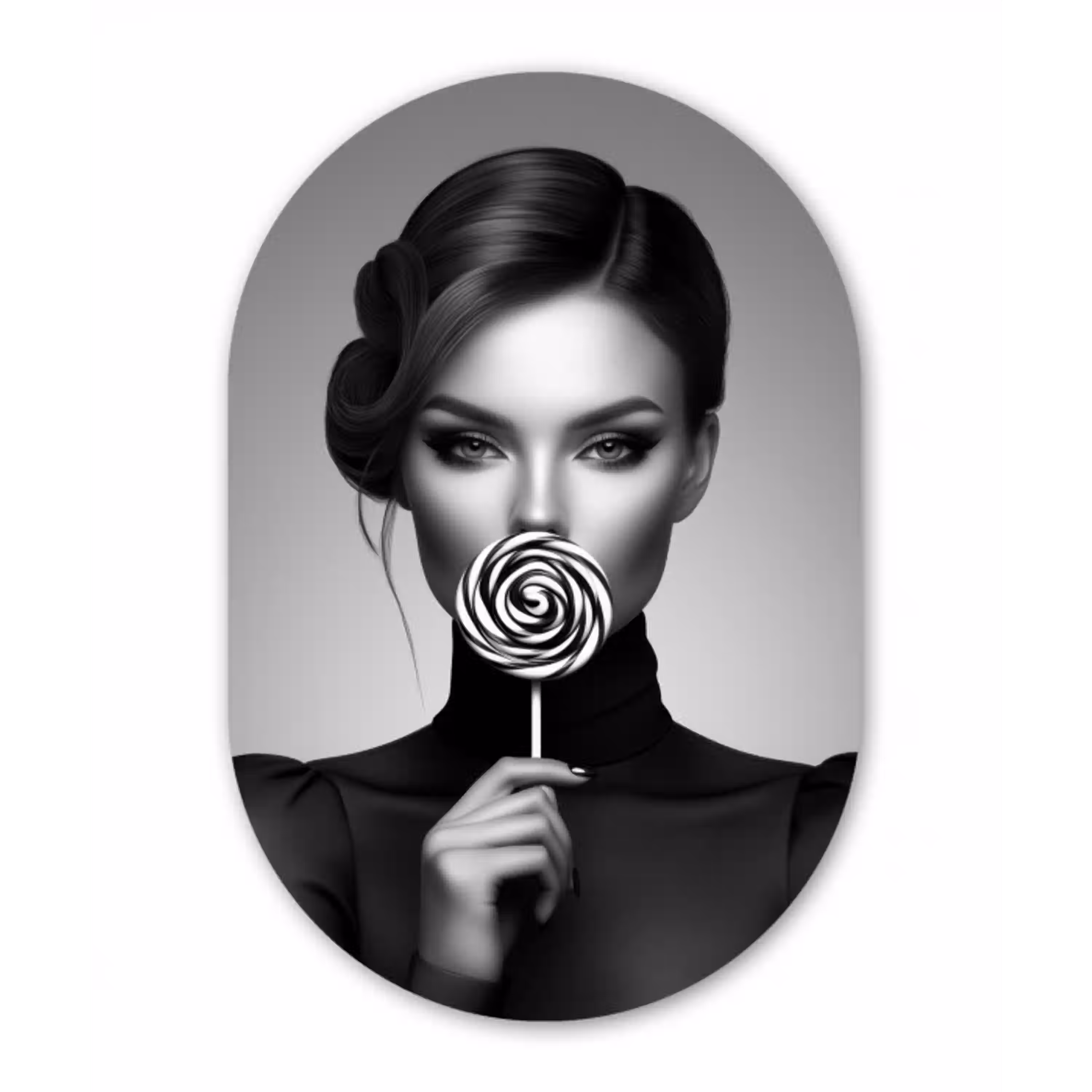 Vrouw - Lolly - Zwart Wandcirkel Ovaal Forex klein -3d
