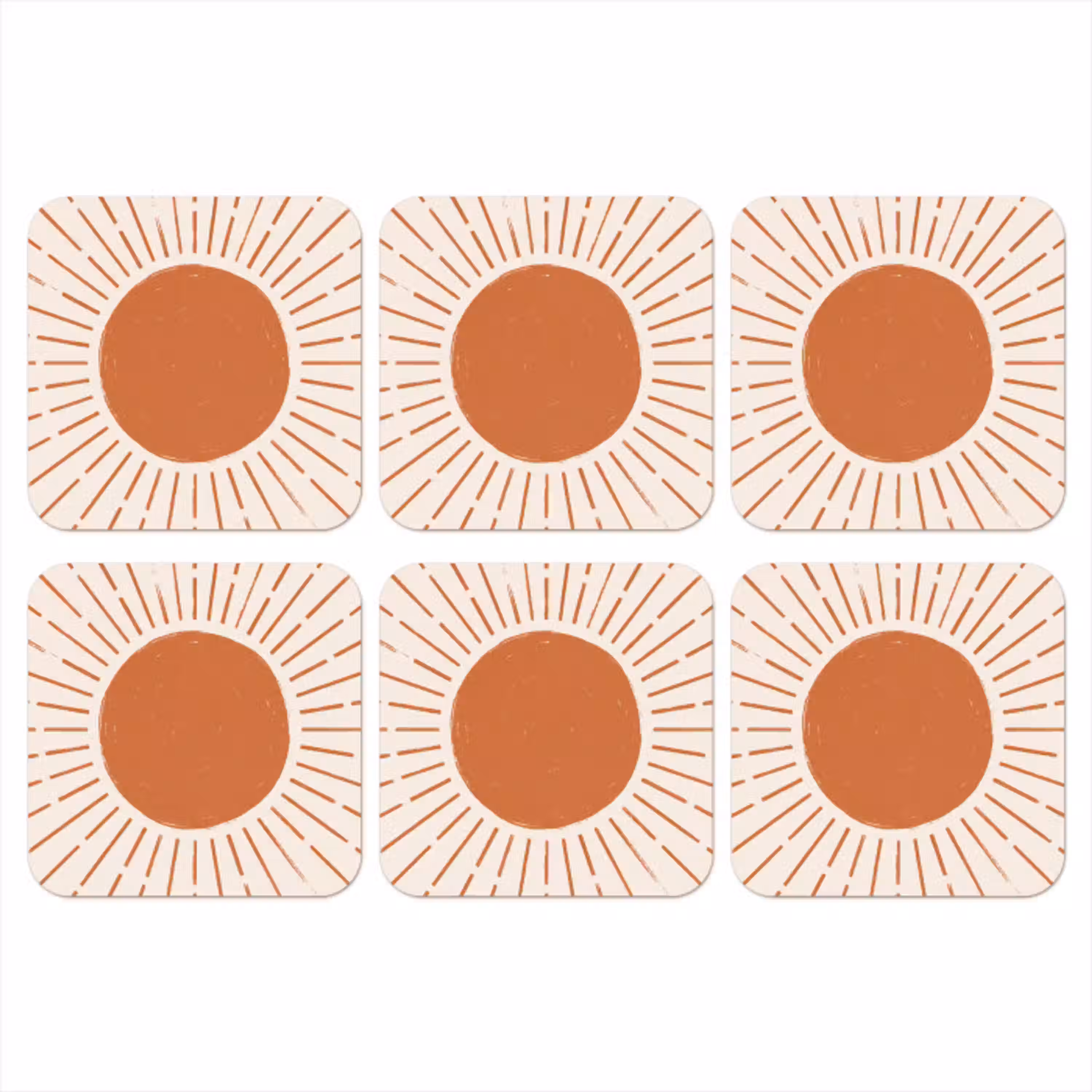 Zon - Stralen - Abstract - Terracotta - Modern onderzetter kurk middel -3d