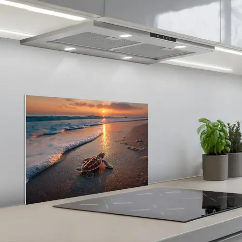 Schildpad - strand - Zonsondergang keuken achterwand spatscherm klein -3d_schuin