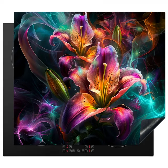 Spectaculaire Lelie Lichtshow Inductie beschermer vinyl 3mm middel -3d