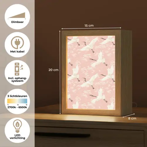 Kraanvogels - Bloesem - Roze Light Box met kabel (Tafellamp) klein 925 -USP_NL