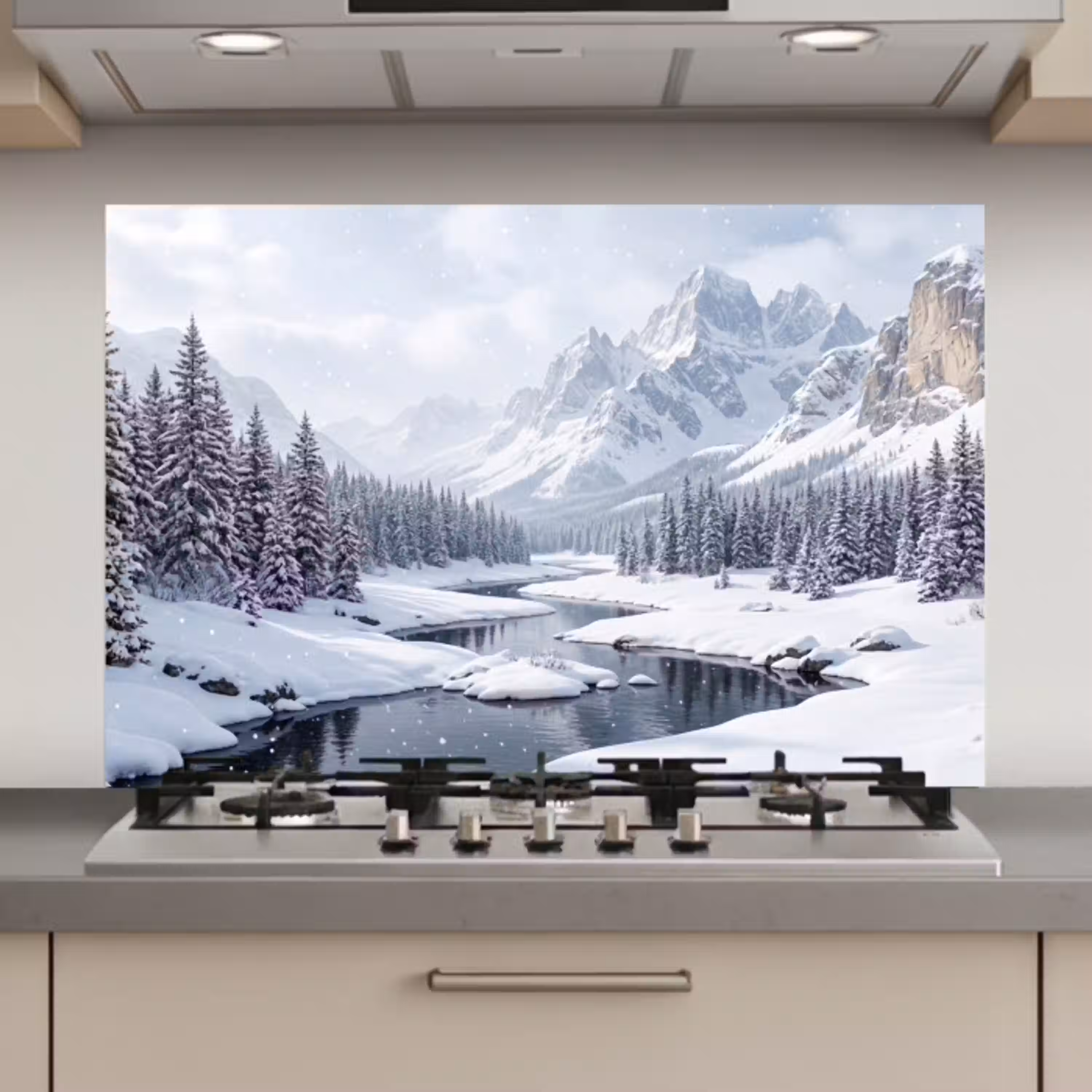 Sneeuwlandschap - Bergen - Rivier - Winter keuken achterwand spatscherm klein -3d_website
