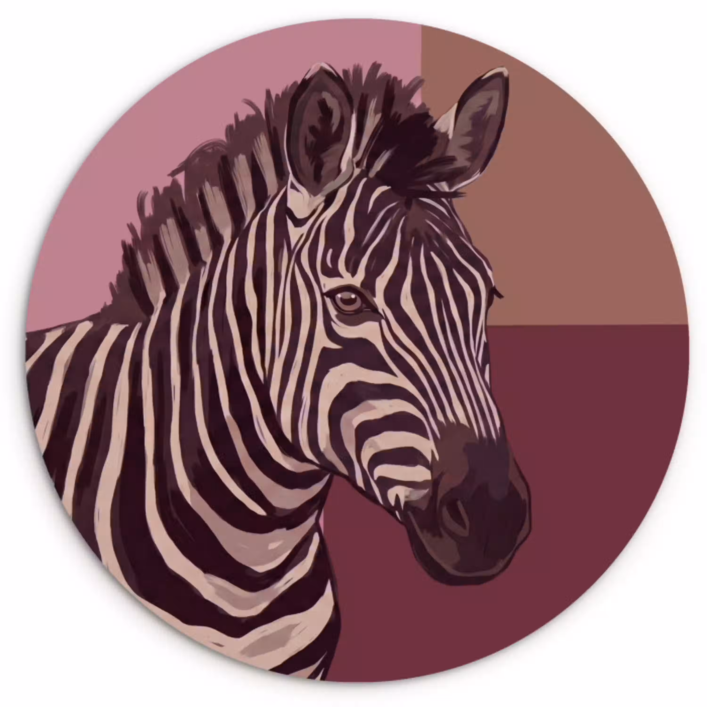 Dieren - Zebrahoofd - Wildlife - Modern - Bruin Wandcirkel kunststof plaat 5mm dik klein -3d