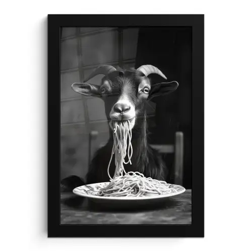 Geit - Bord - Spaghetti - Zwart Wit fotolijst zwart zonder passe partout klein -3d