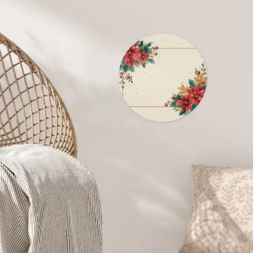 Kerst - Poinsettia - Omlijsting - Kleurrijk Wandcirkel behangsticker klein -sfeer4