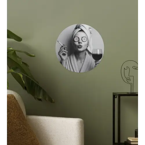 Vrouw - Masker - Wijn - Sigaret Wandcirkel behangsticker klein -sfeer2