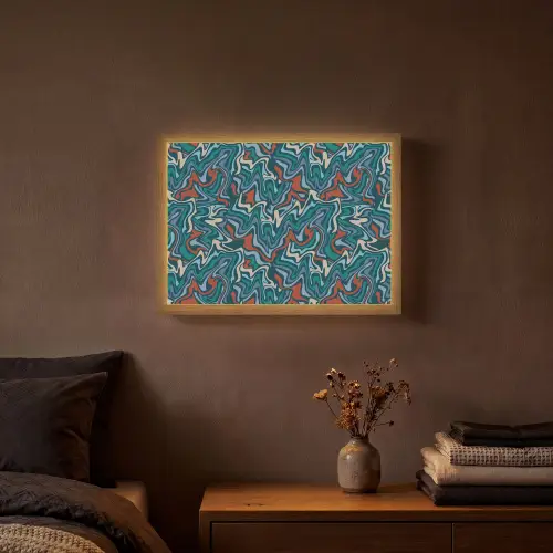 Golven - Retro - Blauw - Patroon Light Box met batterij (Wandlamp) middel 907 -sfeer4
