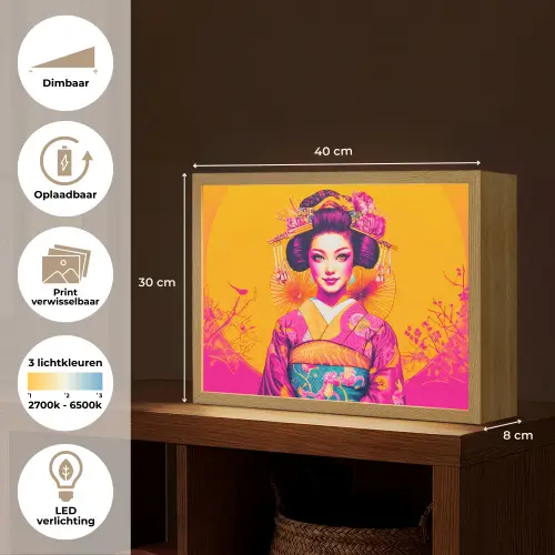 Bloemen - Vrouw - Kimono - Roze Light Box met batterij (Wandlamp) middel -USP_websiteoverzichtNL