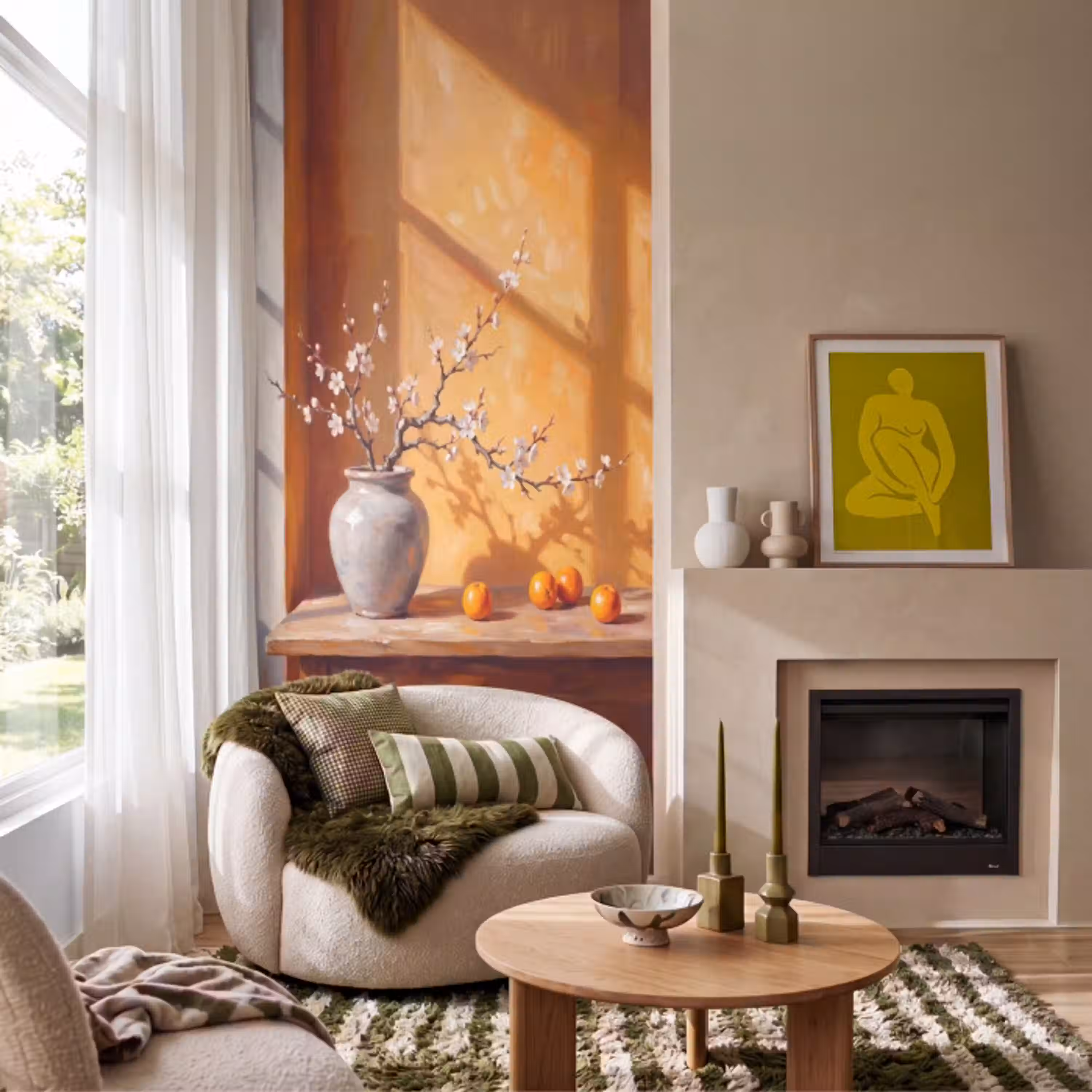 Witte bloemen - Stilleven Behang Vlies klein -sfeer2