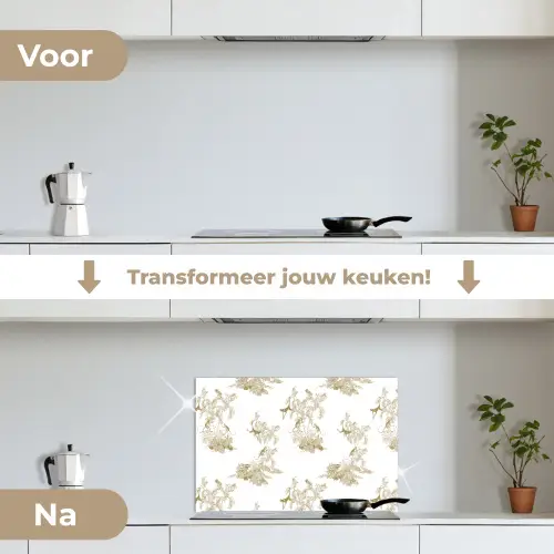 Wit - Apen - Beige keuken achterwand spatscherm klein 900 -voor_na_NL