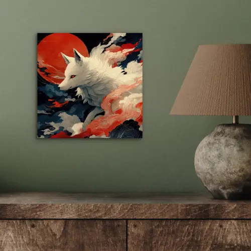 Witte vos - wolken - maan aluminium wit klein -sfeer2