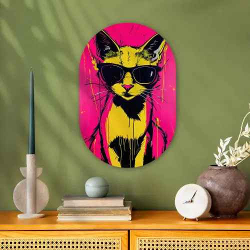 Kat - Art - Zonnebril - Roze Wandcirkel Ovaal Forex klein -sfeer2