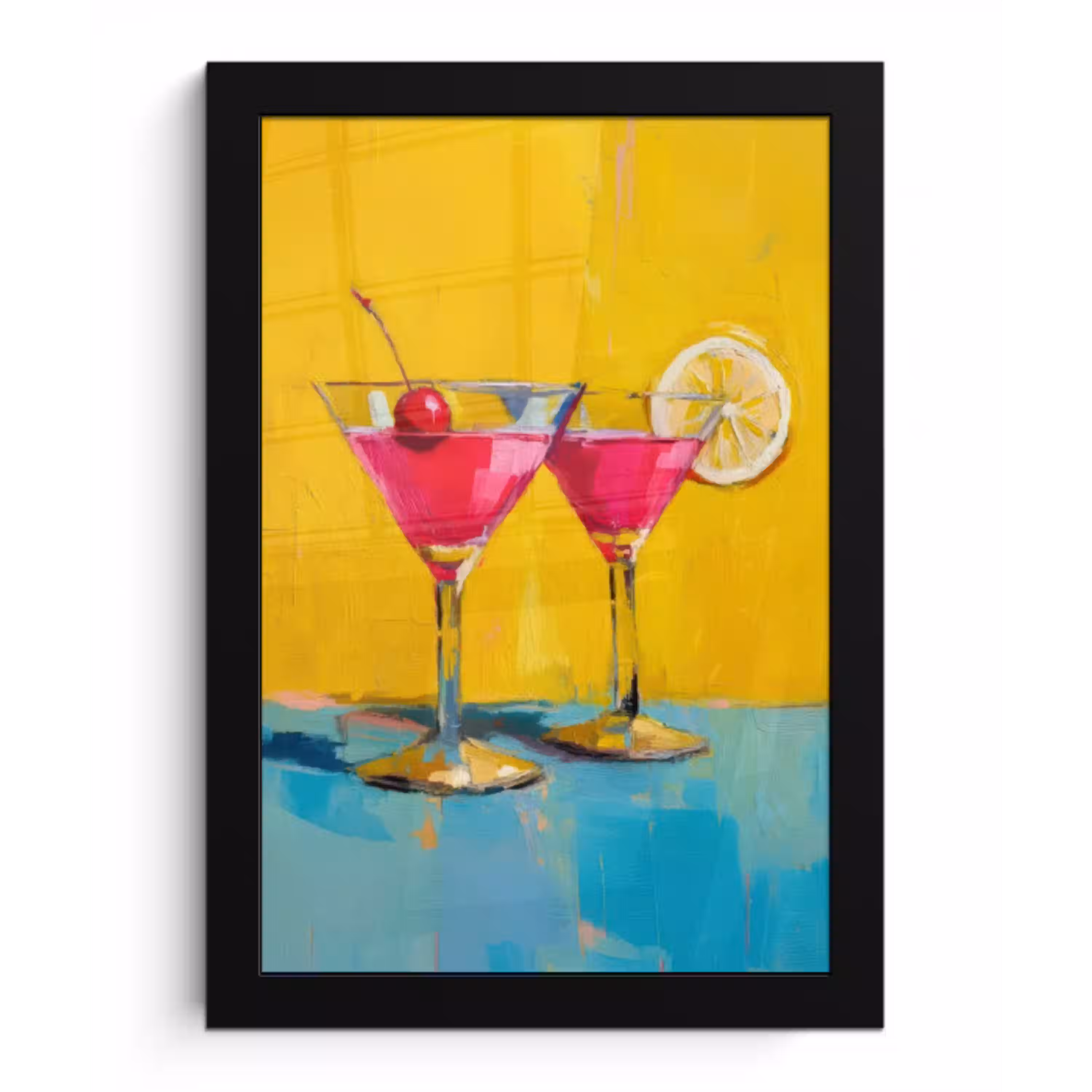 Glazen - Cocktail - Citroen - Kers fotolijst zwart zonder passe partout klein -3d