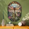 Libelle - Mozaïek - Bloemen - Kleurrijk Wandcirkel Ovaal Glas middel -sfeer2