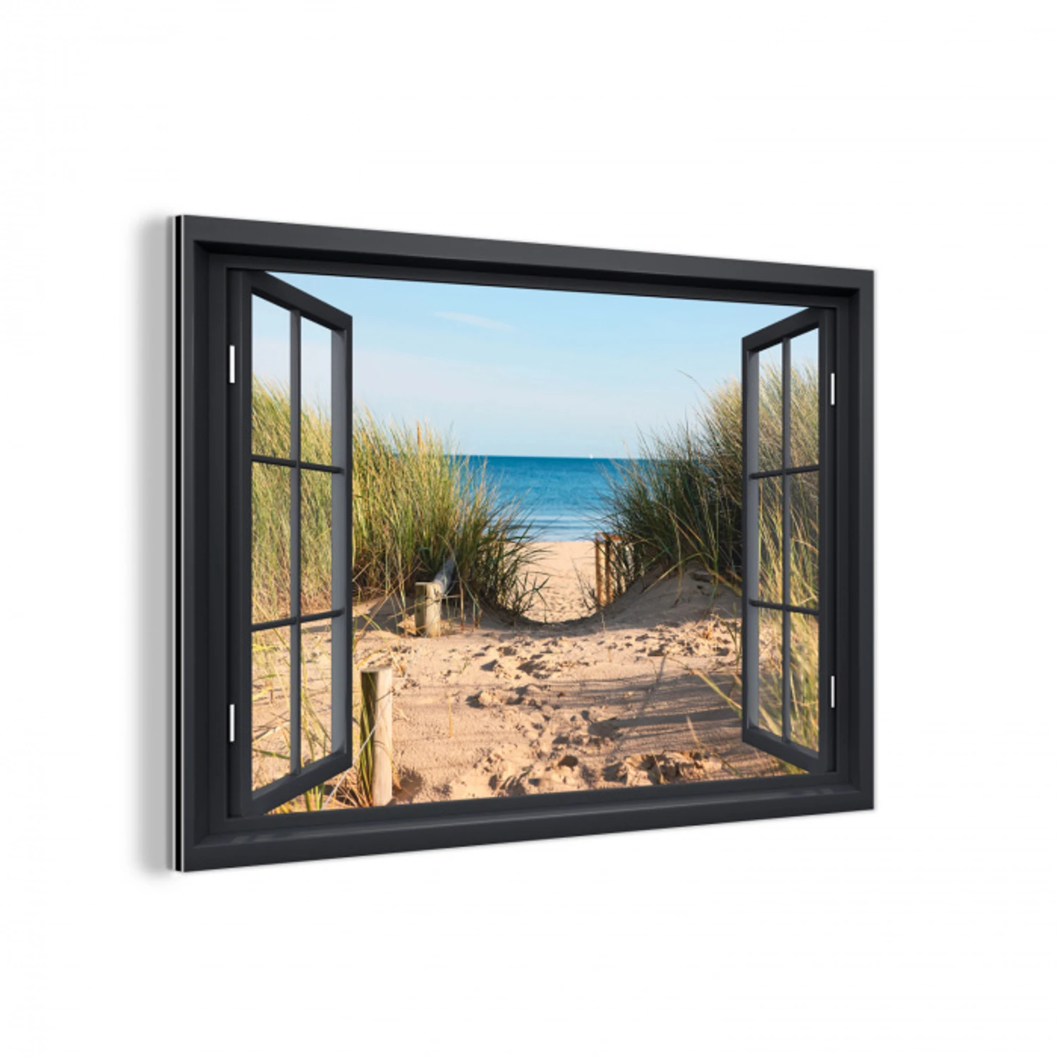 Doorkijk - Strand - Zee - Zand - Water - Helmgras - Duinen aluminium wit klein -3d