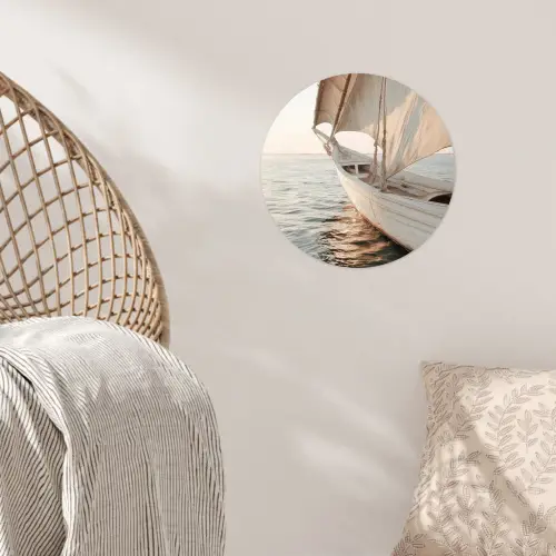 Zeilboot - Zee - Beige - Zon Wandcirkel behangsticker klein -sfeer4