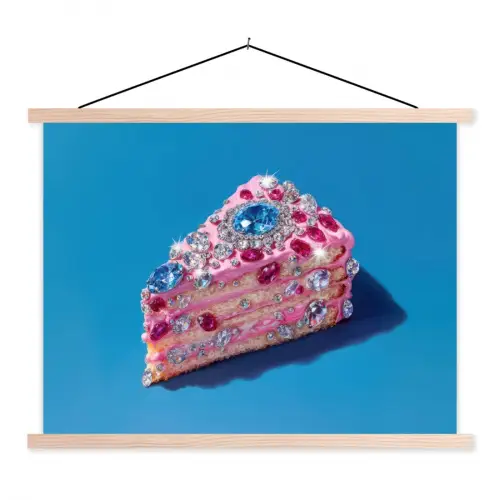 Taart - Edelstenen - Glitters - Roze textielposter latten blank klein -3d
