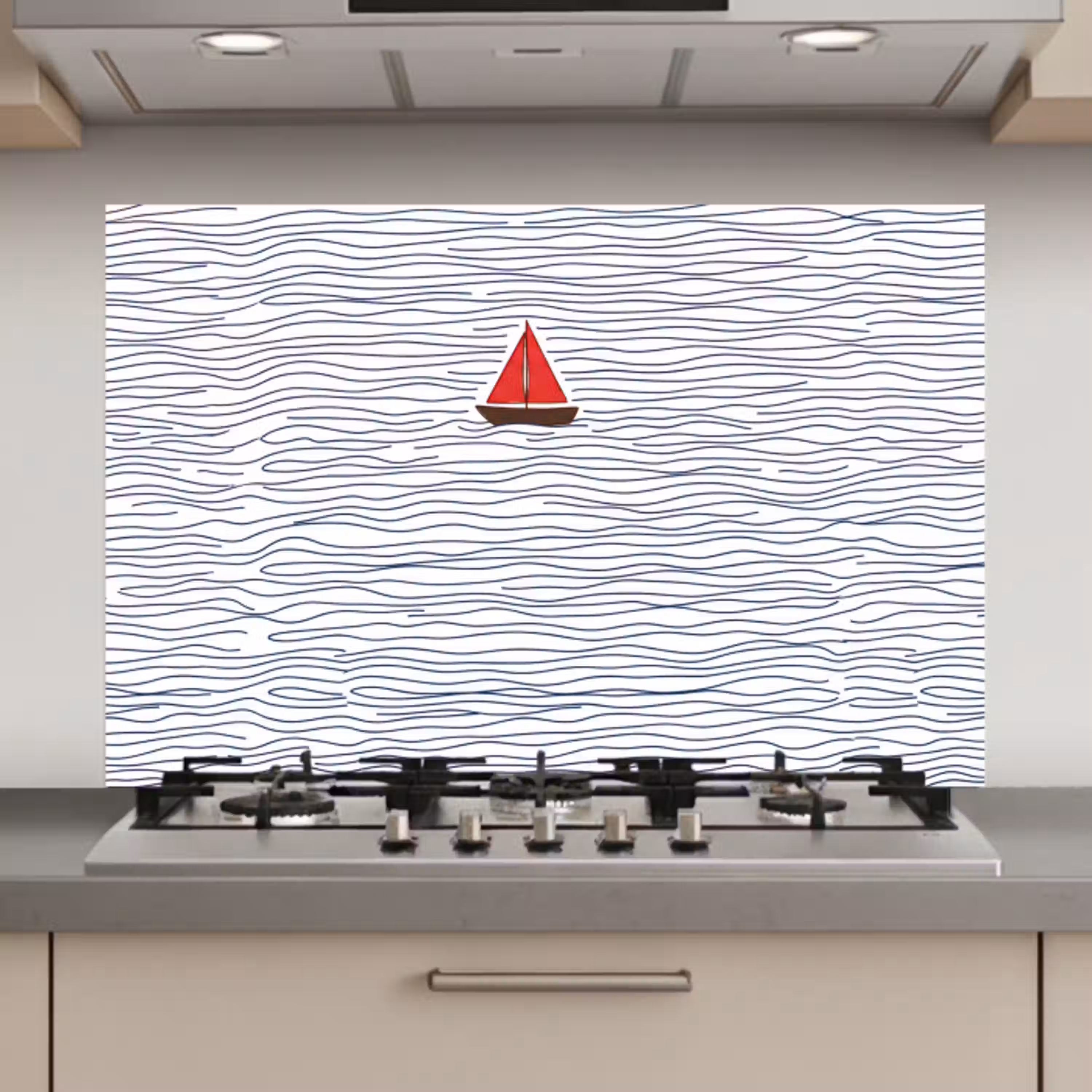 Boot - Water - Rood - Illustratie - Minimalistisch keuken achterwand spatscherm klein -3d_website
