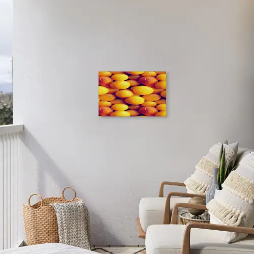 Vrucht - Waterdruppels - Oranje Tuinposter op houten frame 2 cm dik klein 845 -sfeer1