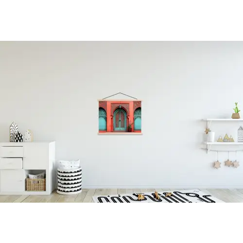 Lantaarn - Deur - Turquoise textielposter latten blank klein -kinderkamer