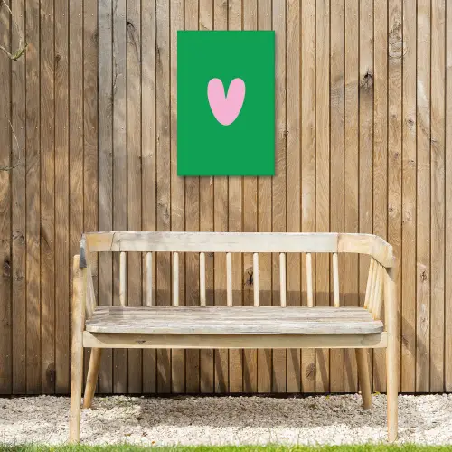 Groen - Hart - Minimalistisch - Valentijn Tuinposter op houten frame 2 cm dik klein -sfeer4