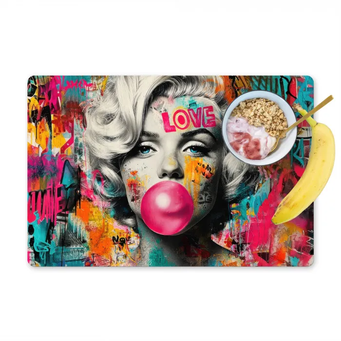Vrouw - Kauwgom - Graffiti - Neonkleuren Placemat vinyl groot -zzzproduct_Kitchenyeah-website