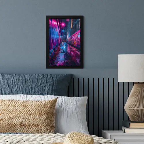 Stad - Neon -  Nacht - Roze - Graffiti fotolijst zwart zonder passe partout klein -sfeer3