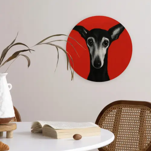 Windhond - Minimalistisch - Rood Wandcirkel kunststof plaat 5mm dik klein -sfeer4
