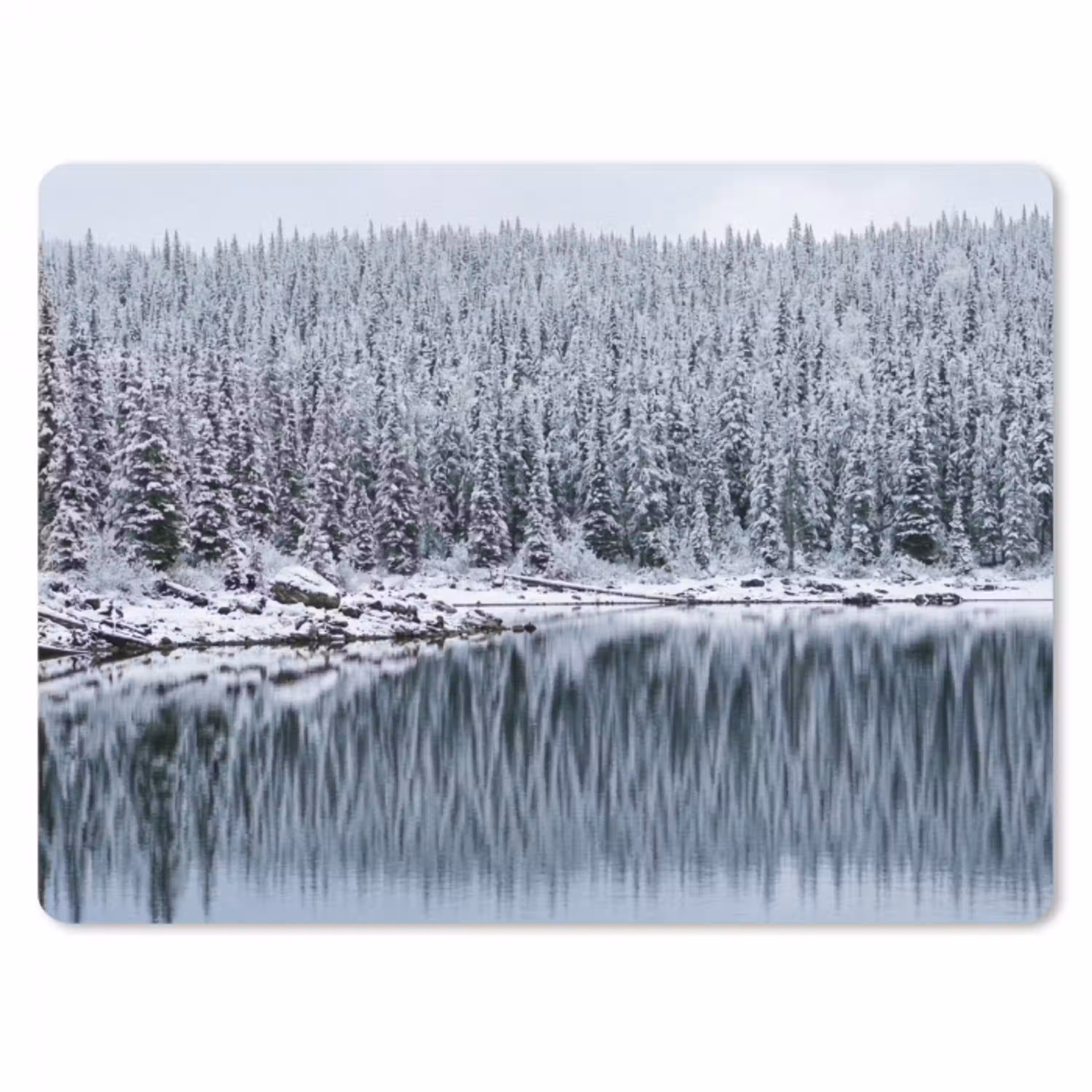 Bos - Reflectie - Meer - Winter - Serene muismat rubber klein -3d