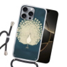 Vogel - Blauw - Vintage Hoesje iPhone 16 Pro Max met koord klein -sfeer1