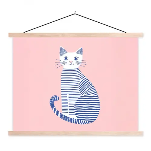 Kat - Illustratie - Minimalistisch - Roze textielposter latten blank klein -3d