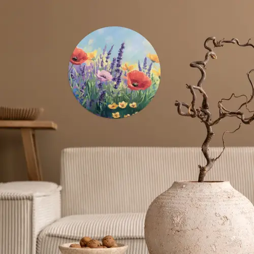 Weide - Bloemen - Kleurrijk Wandcirkel behangsticker klein -sfeer1
