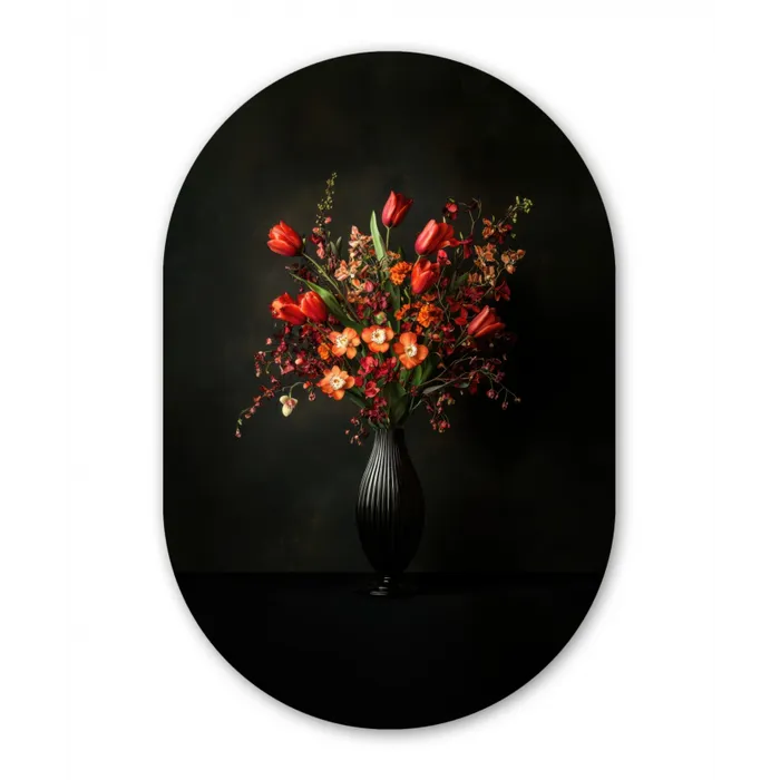 Bloemen - Takken - Boeket Wandcirkel Ovaal Glas middel -3d