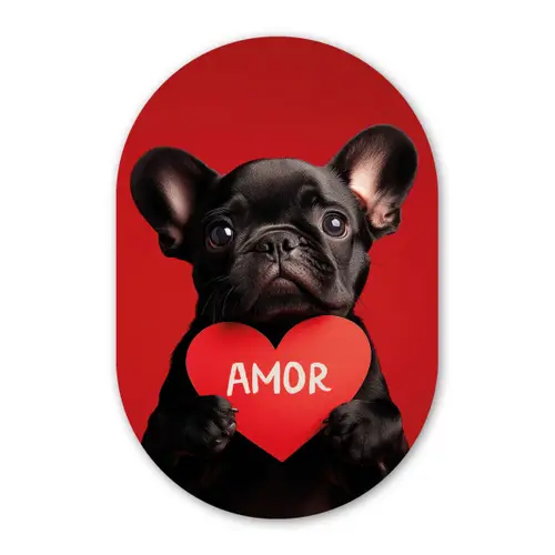 Amor - Hond  - Hartje - Rood Wandcirkel Ovaal Glas middel -3d